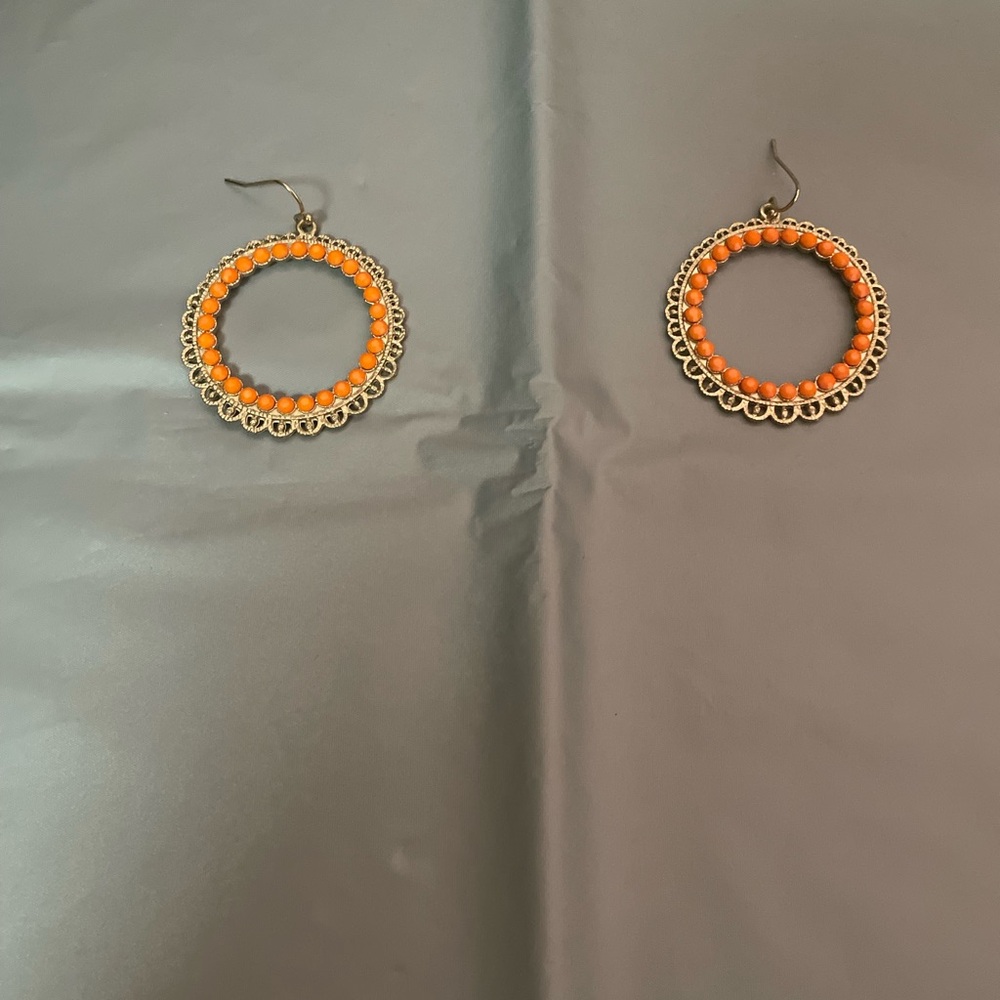 Orange Beaded Hoop Earrings